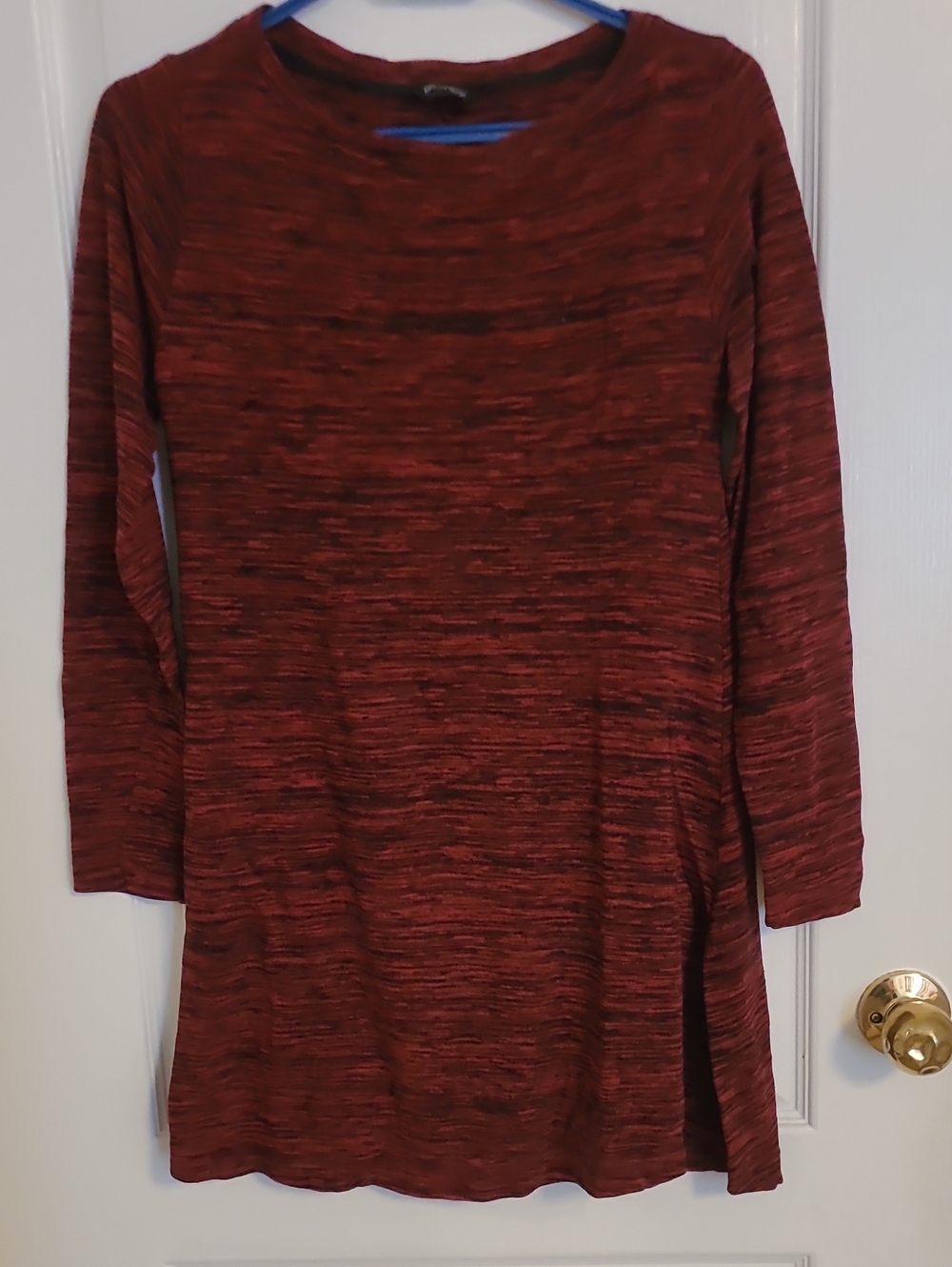 Zara Long-Sleeve Marled Burgundy Knit Dress